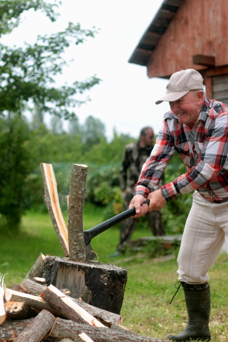 man chopping wood
